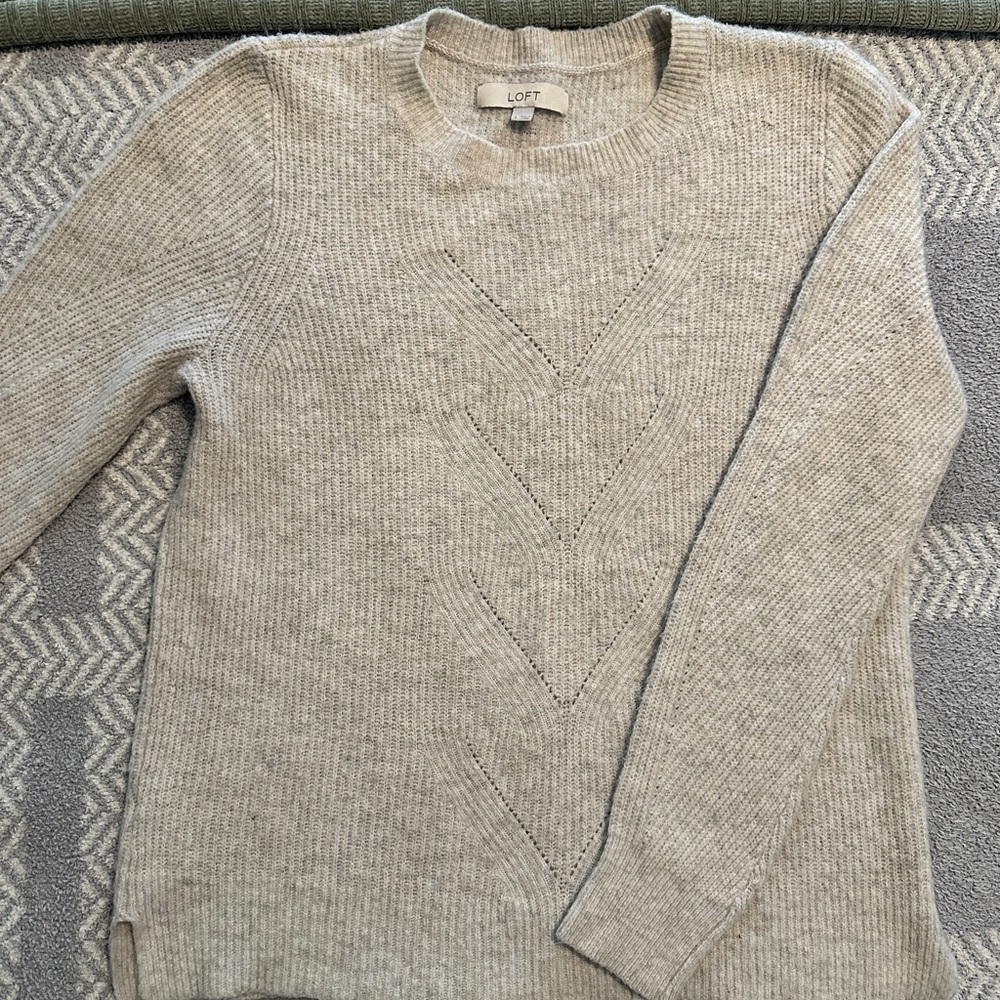 LOFT Cream Crewneck Sweater Classic Knit